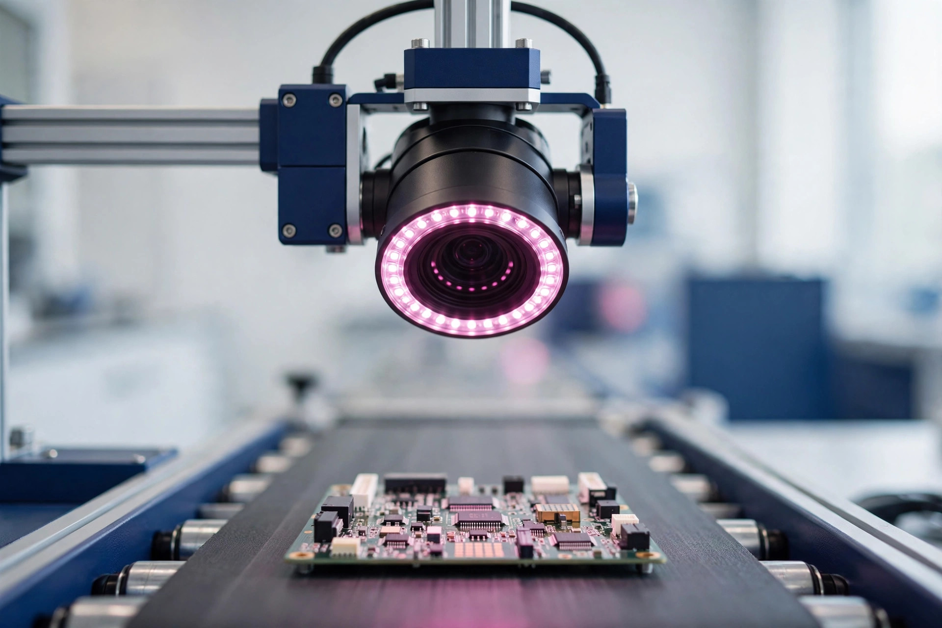 Machine-vision camera inspecting parts in the lab